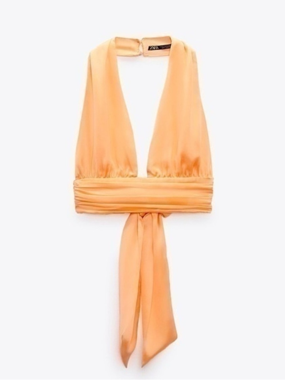 Zara Satin Peach Halter crop top